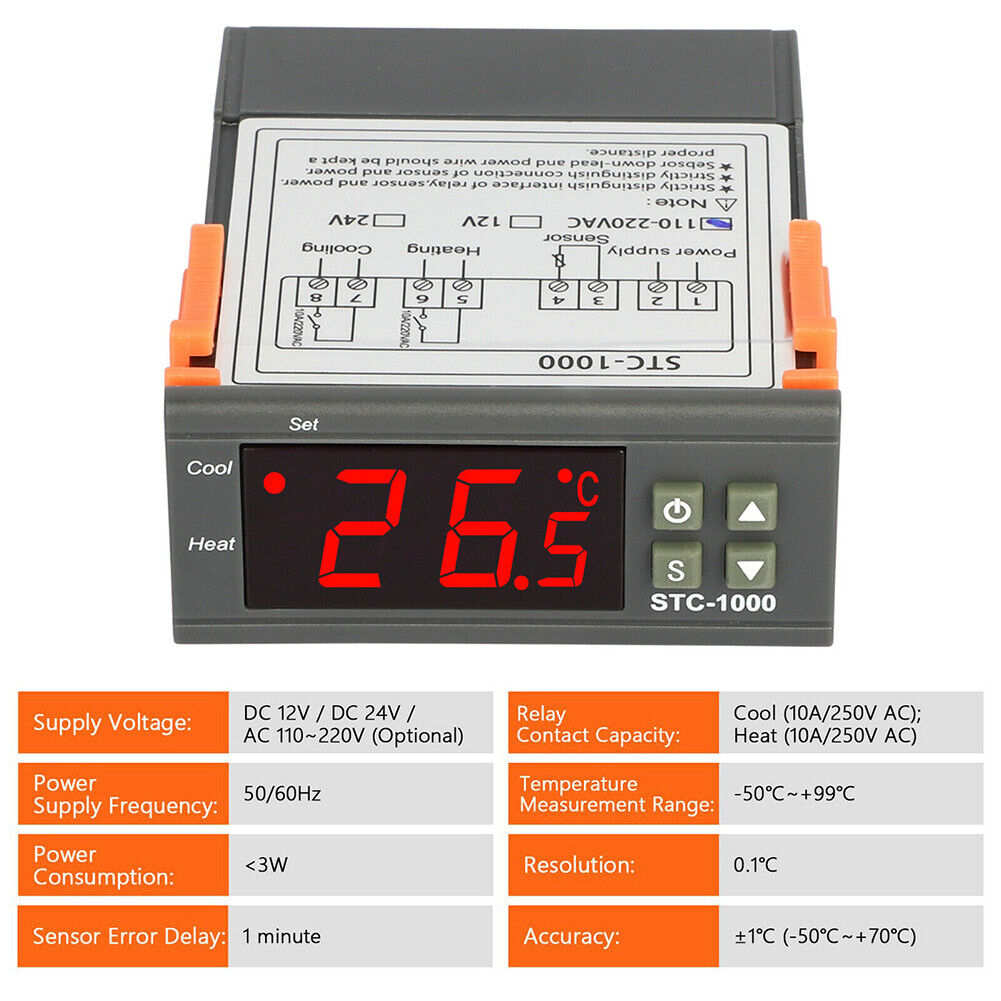 US 1-2 Pack STC-1000 AC 110V Digital Display Temperature Controller Thermostat