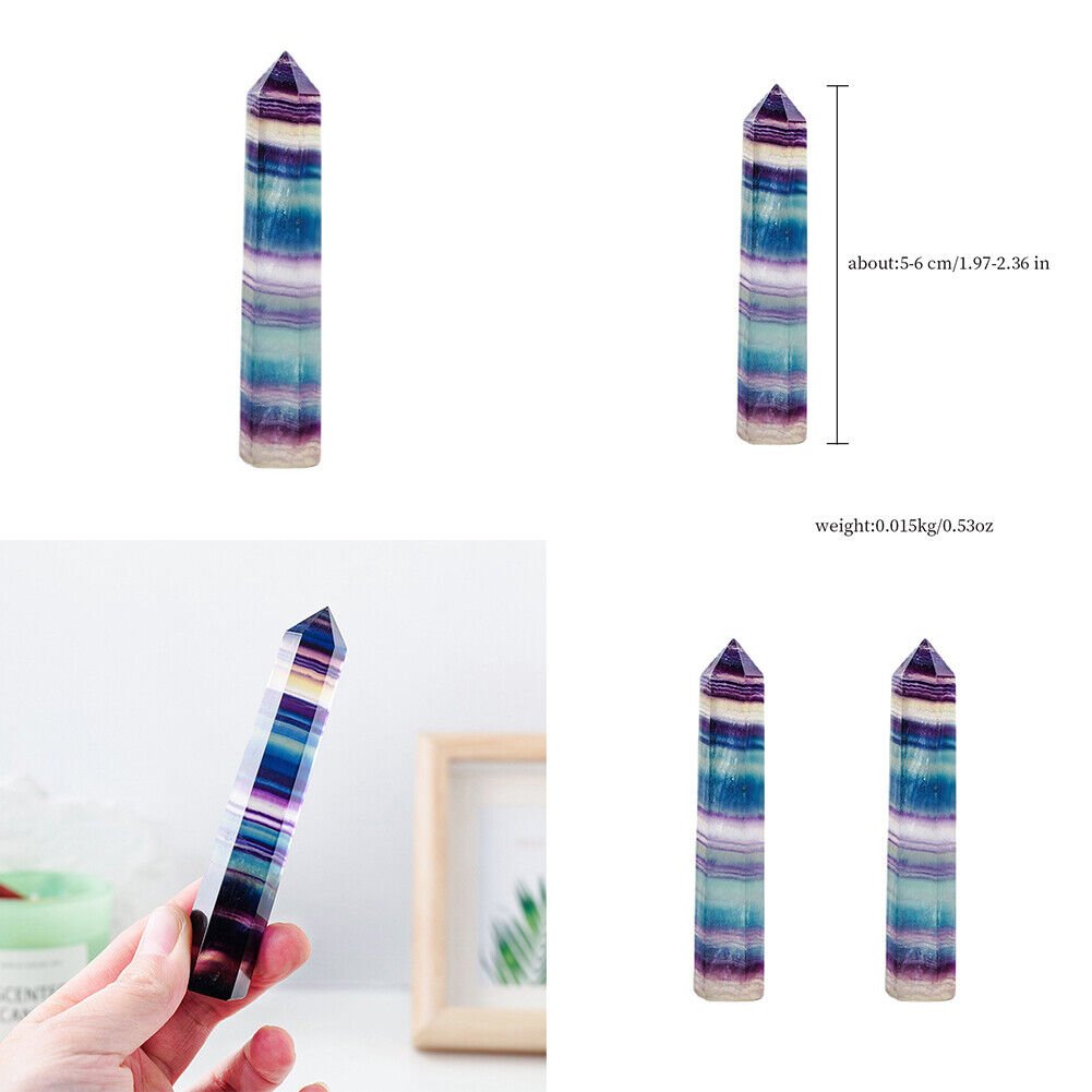 US 2-4Pc Natural Colorful Fluorite Quartz Crystal Stone Heal Hexagonal Rock Wand