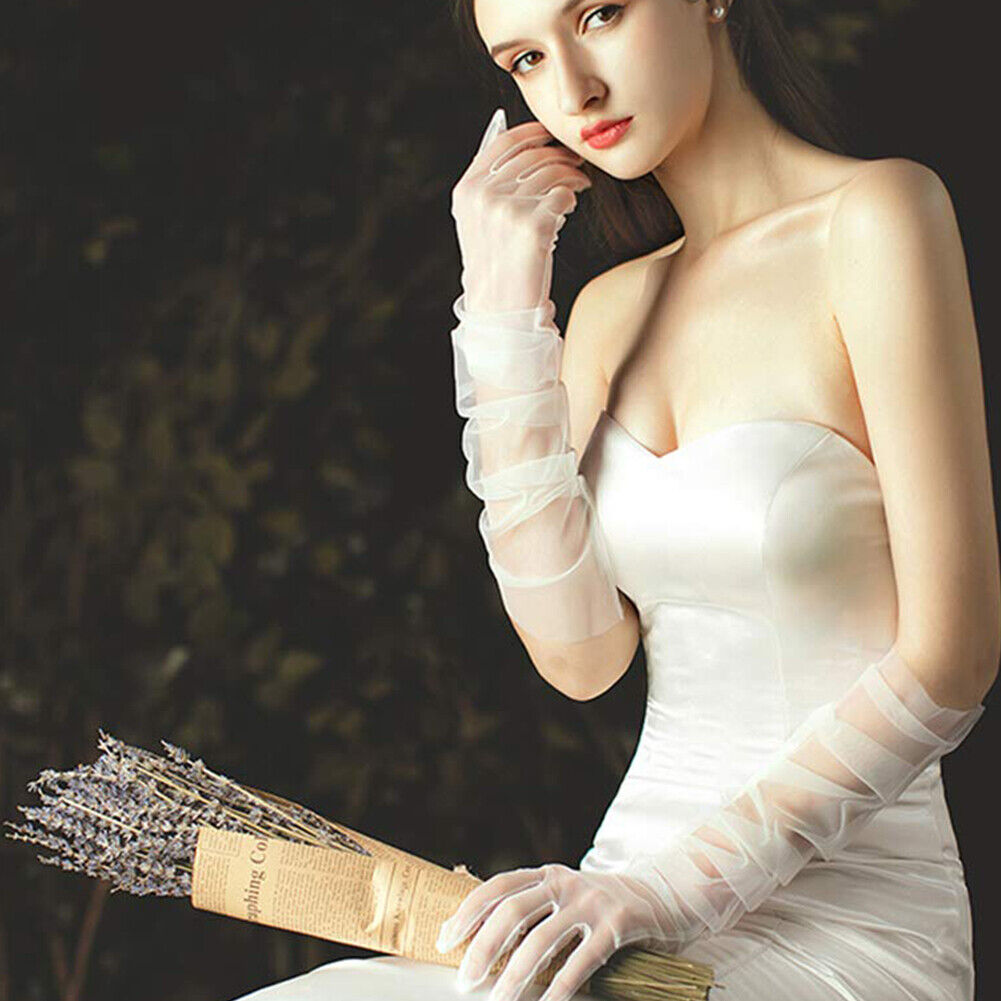 US 1~2 Paris 27'' Wedding Bridal Prom Sheer Tulle Long Elbow Gloves Party Opera