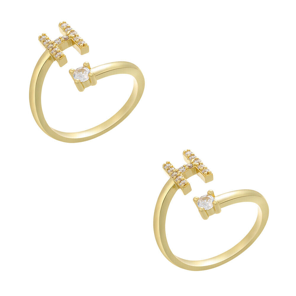 US Charm Initial Letter Ring Alphabet A-Z Gold Silver Adjustable Open Bands Ring