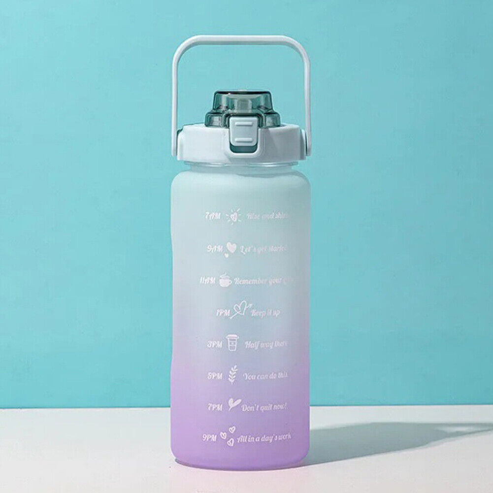 US Half Gallon 64 OZ Motivational Water Bottle Straw Time Marker BPA Free