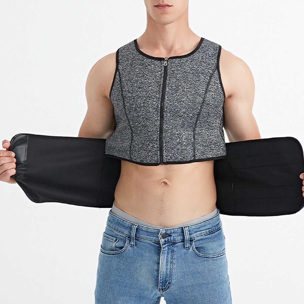 US Men's Sauna Thermo Sweat Waist Trainer Top Vest Suit Body Shaper Belt Corset