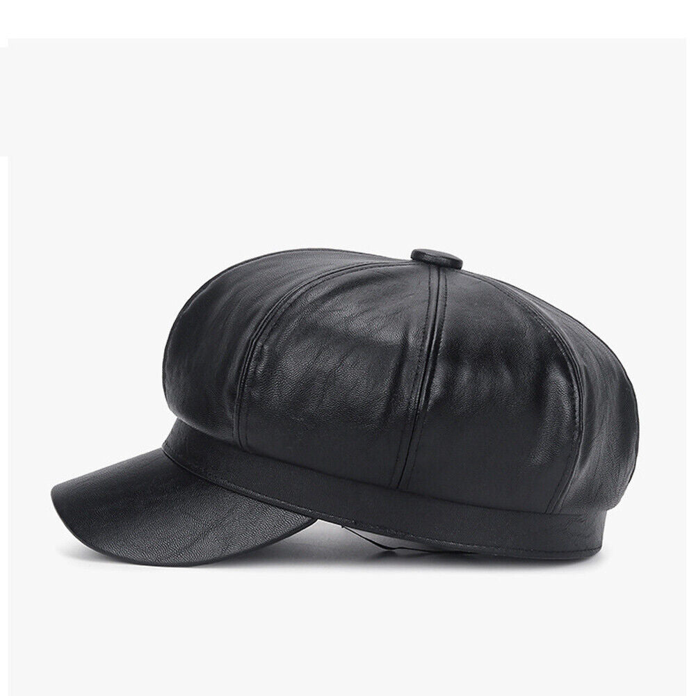 US 1-2Pc Women's PU Leather Plain Fineboy Cap Cabbie Visor Painter Hat Beret Hat
