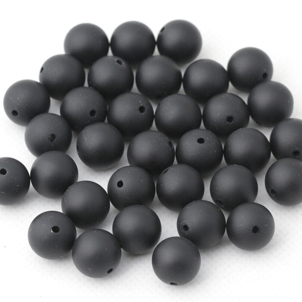 US 5 Strands Black Matte Onyx Bead Natural Frosted Gemstone Agate Round Necklace