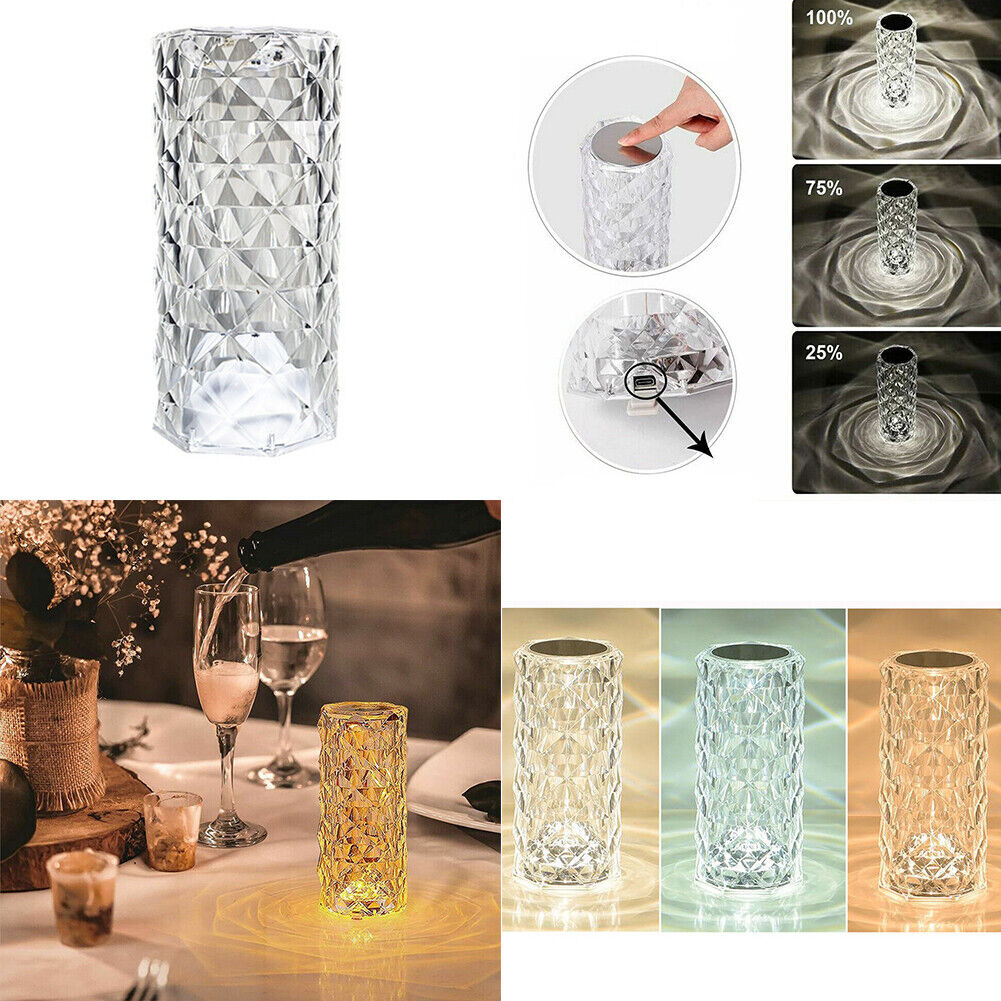 US 1-2 Pack LED Crystal Lamp Rose DiamondTouch Atmosphere Night Light for Bar