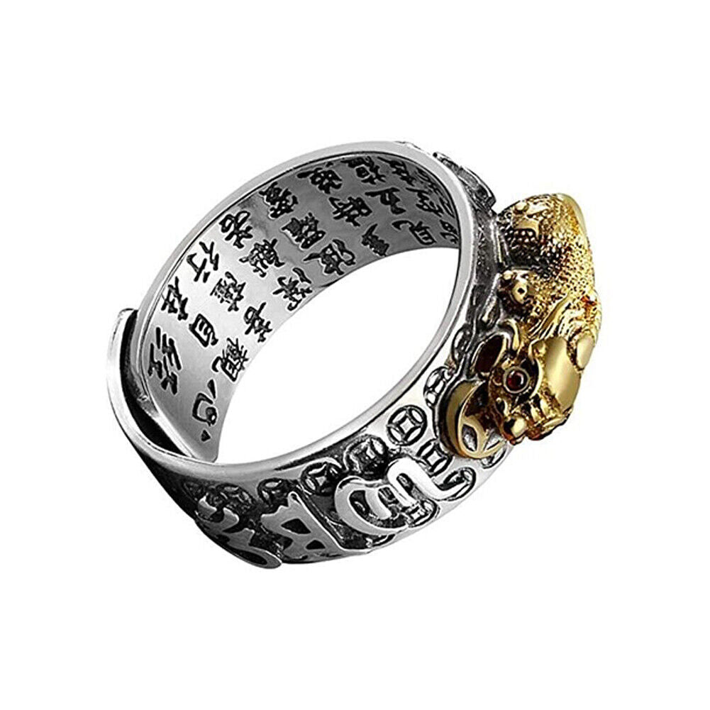 US 2-4Pc Silver Feng Shui Pixiu Adjustable Ring MANI Mantra Protection Wealth