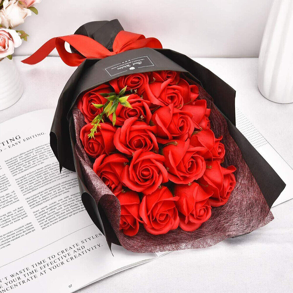 US 18 Pcs Eternal Rose Soap Flower Bouquet Valentine's Day Gift Girlfriend Wife