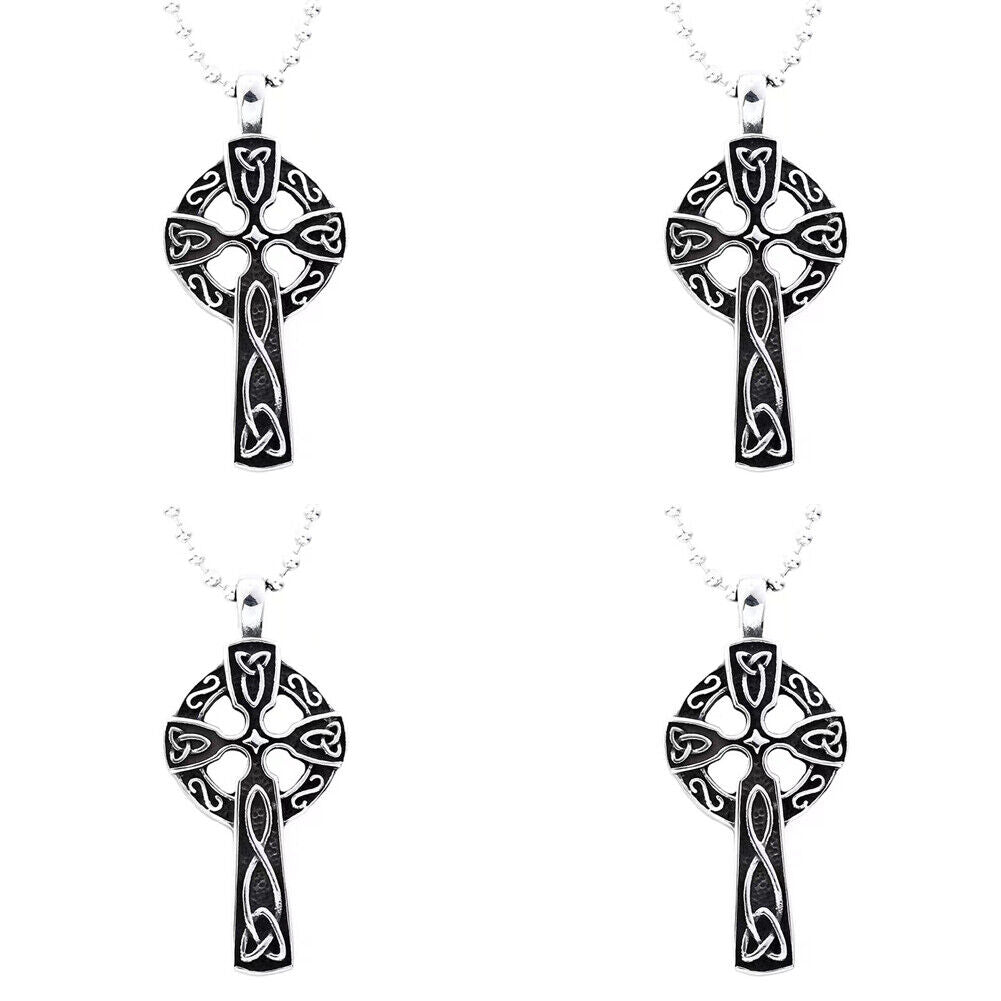 US 2-4 Pack Mens Stainless Steel Irish Celtic Knot Cross Pendant Necklace Silver