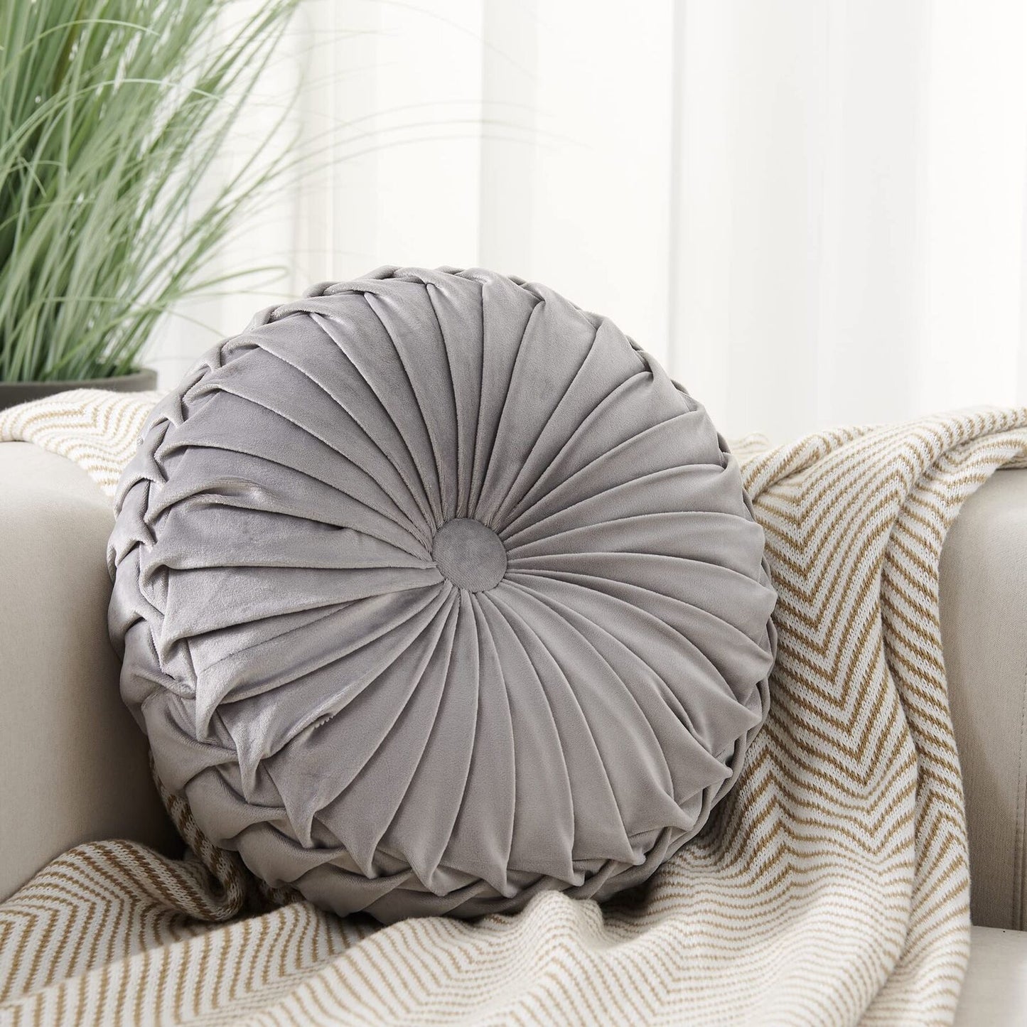 Round Throw Pillow Round Velvet Pillow Pleated Round Filled Pillow