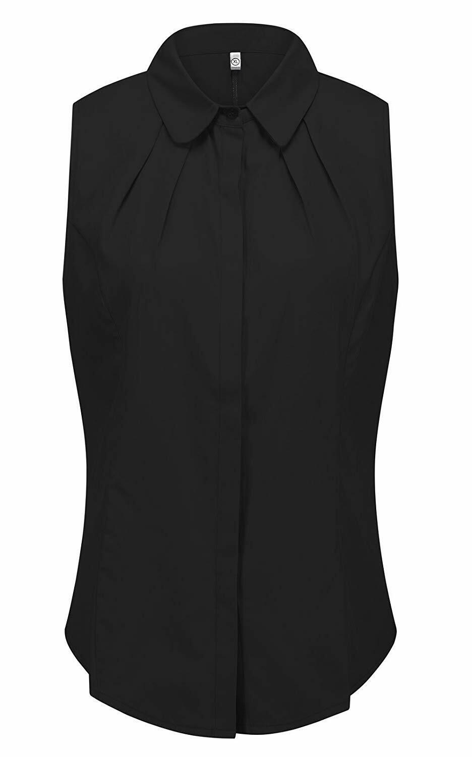 Women's Cotton Sleeveless Button Down Shirt Collared Pleated Blouse