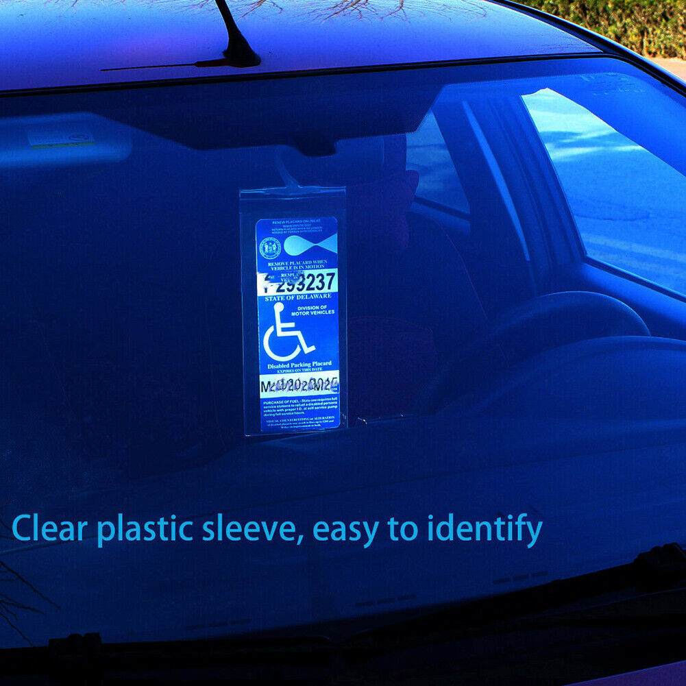 US Handicap Placard Holder Disabled Parking Permit Protector Mirror Tag Hang