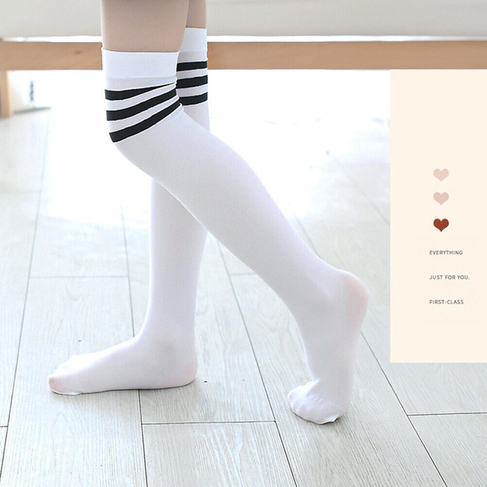 US 5-10 Pairs 13.7 Inch Striped Tube Socks Non-Slip Ribbed Cuffs Knee High Socks