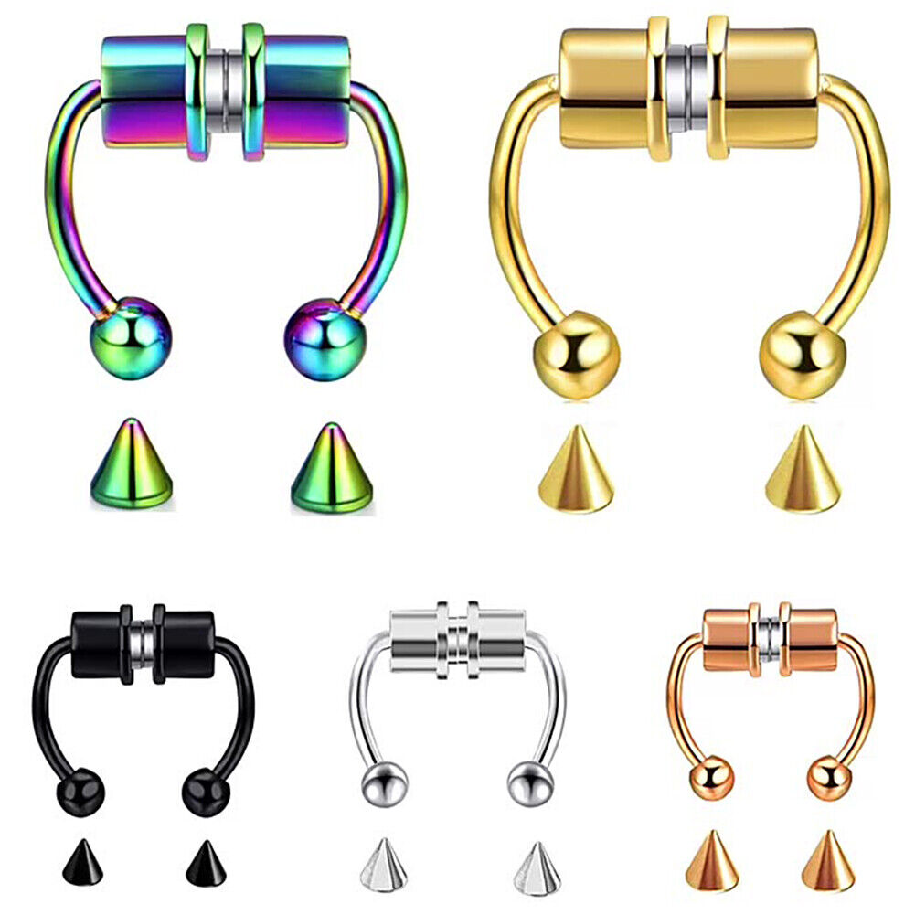 US 1-2 Pcs Magnetic Septum Nose Ring Stainless Steel Fake Non Piercing Nose Clip