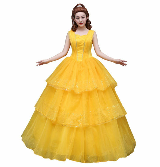 Angelaicos Women's Layered Lace Costume Dress Prom Ball Gown Long Yellow