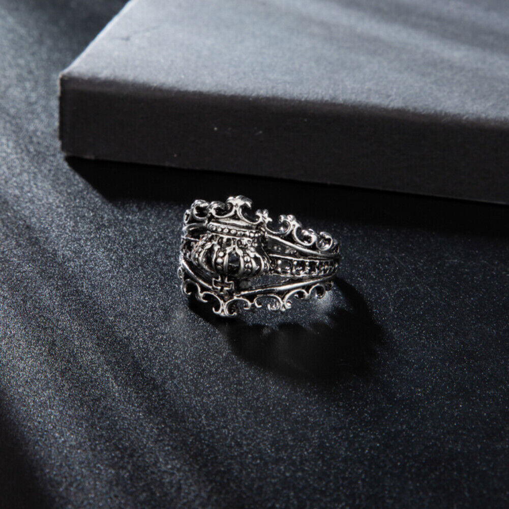 US 1-2 Pcs Mens Black CZ King Crown Ring Men Stainless Steel Size 7 8 9 10 11