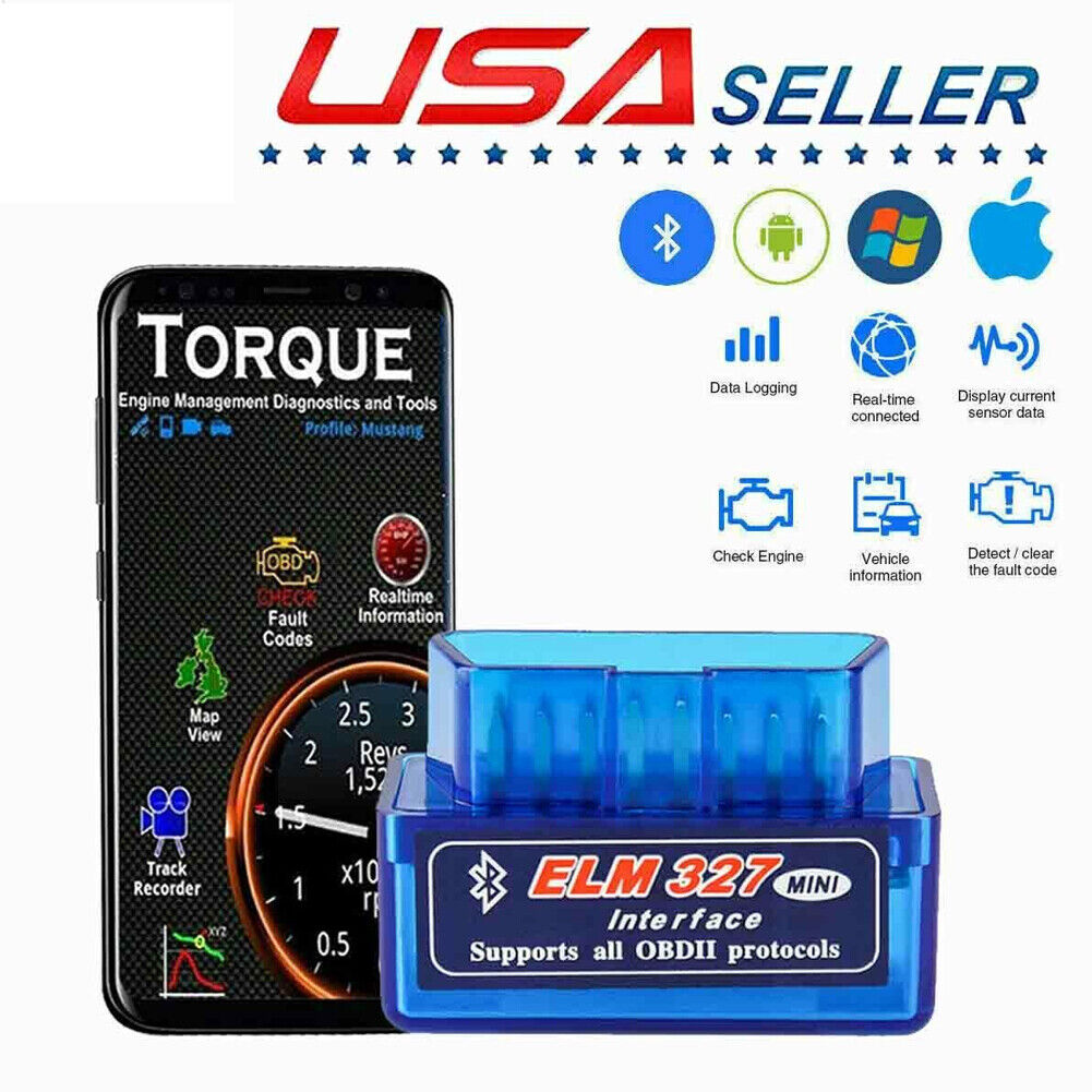 US 2-4 OBDII ELM 327Read Tool For iPhone OBD2 Car Bluetooth Scanner Code Reader