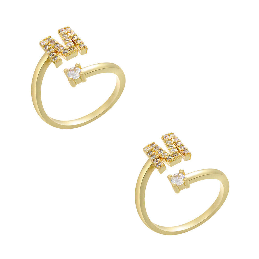 US Charm Initial Letter Ring Alphabet A-Z Gold Silver Adjustable Open Bands Ring