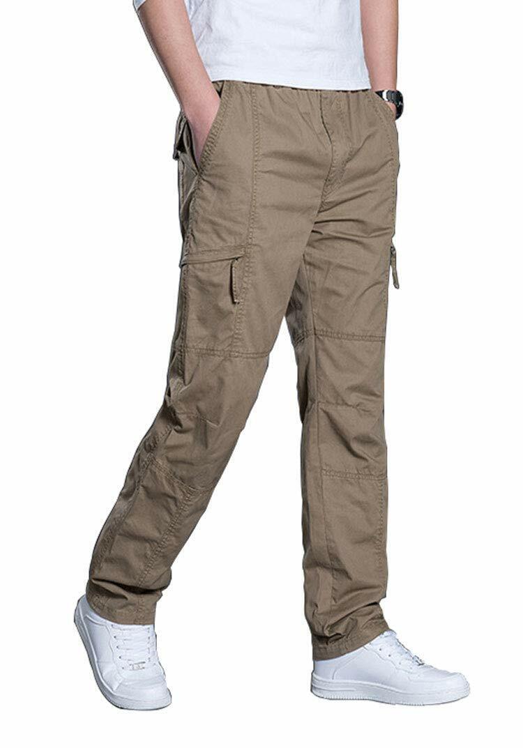 Men's Full Elastic Waist Loose Fit Pants Workwear Pull On Cargo Pants