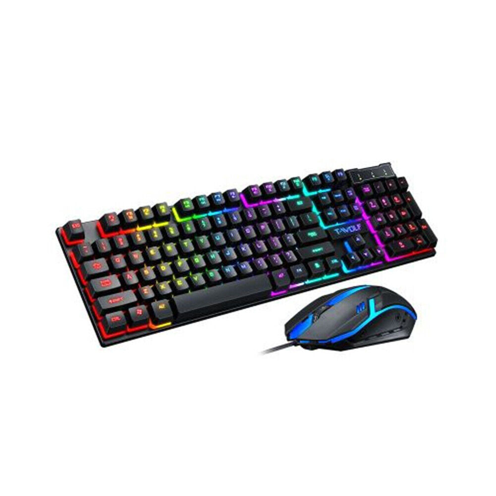 US 1-2 Set of Gaming Keyboard and Mouse Combo RGB LED Backlight Ergonomic TF200