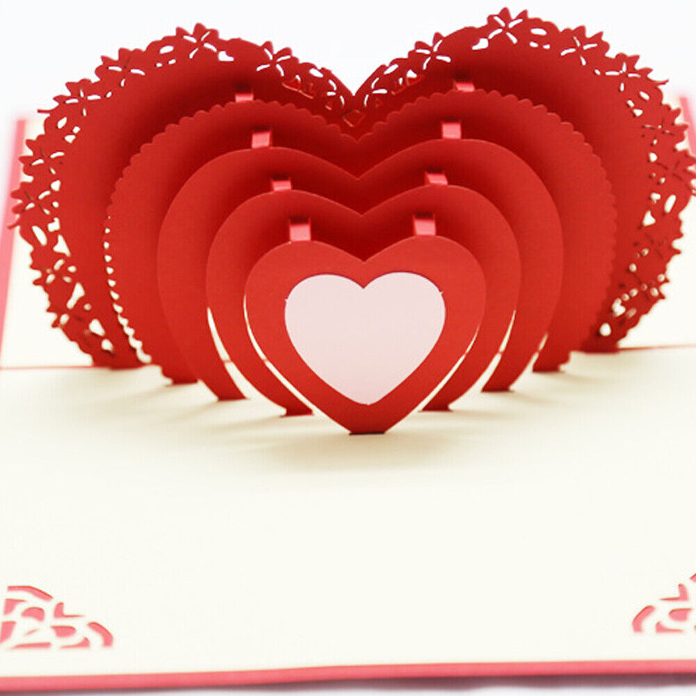 US 1-2 Pack 3D Pop Up Greeting Card LOVE Wedding Birthday Valentines Anniversary