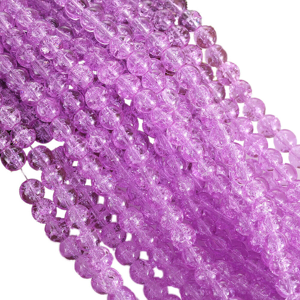 US 100-200 Pcs Crackle Glass Loose Bead Jewelry Making Crafts Bracelet Necklace