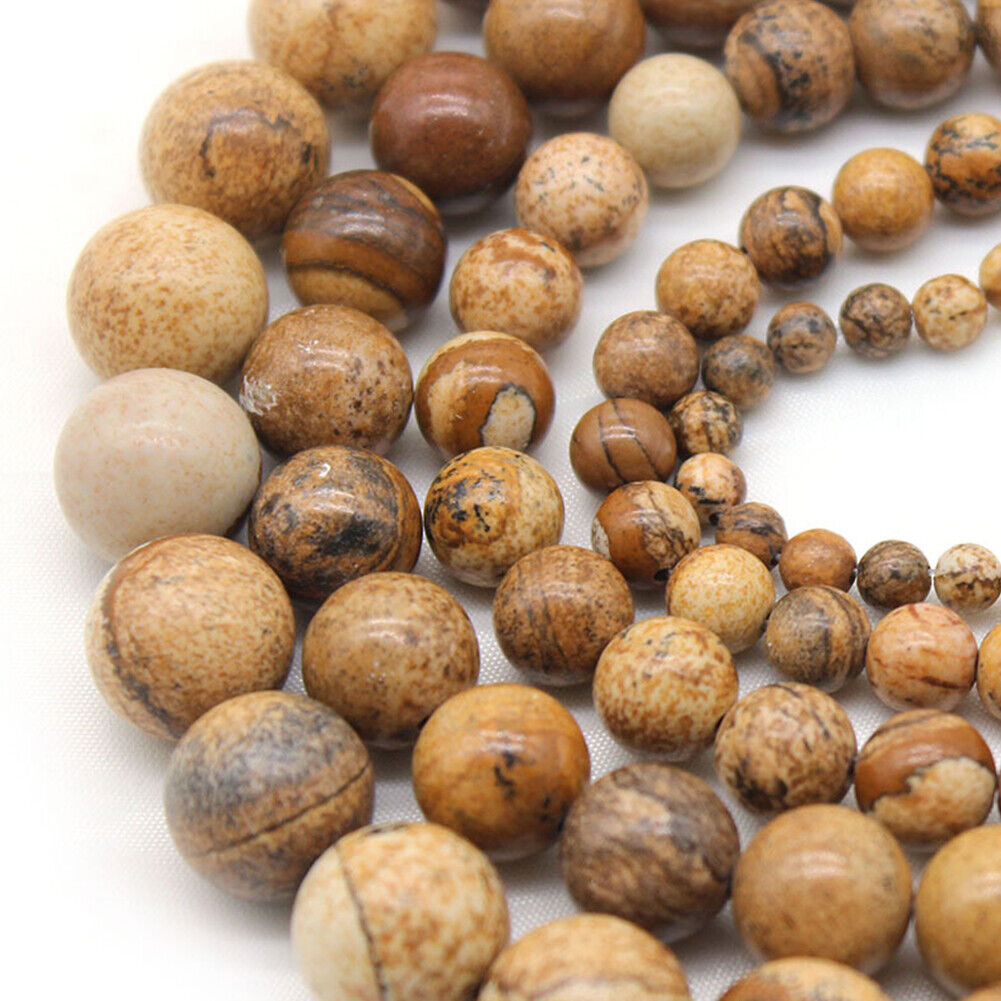 US 6/8/10 MM Picture Jasper Beads Grade AAA Genuine Natural Gemstone Round Loose