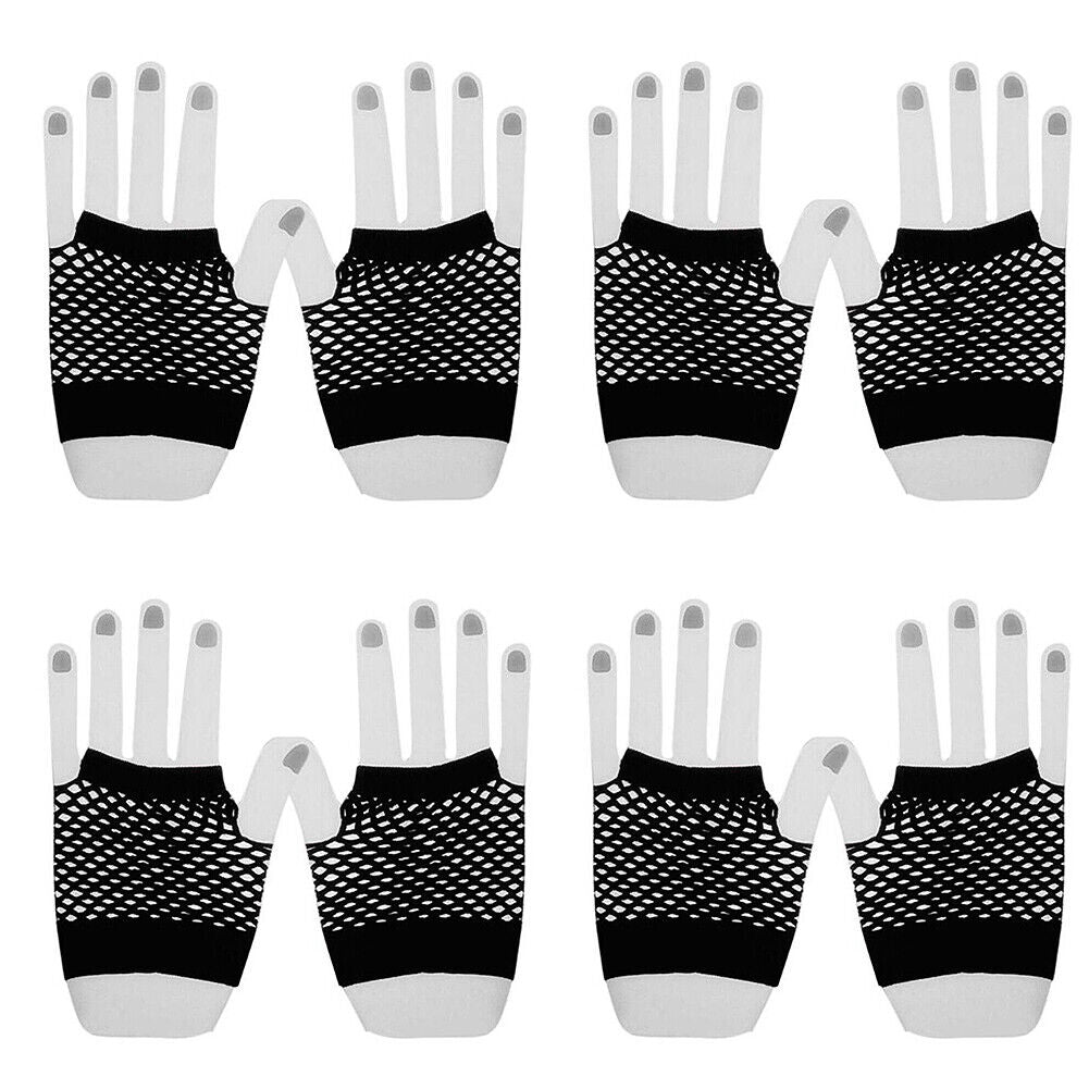 US 2~4 Pairs Women Short Fishnet Glove Sexy Gothic Party Mesh Fingerless Gloves