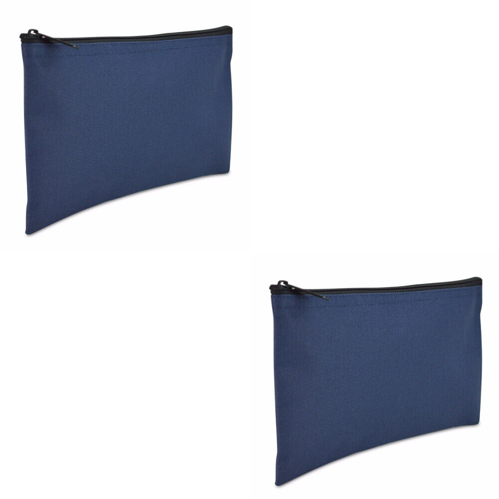 US 2-4 Deposit Bag Bank Pouch Zippered Safe Money Bag Organizer in Navy Blue