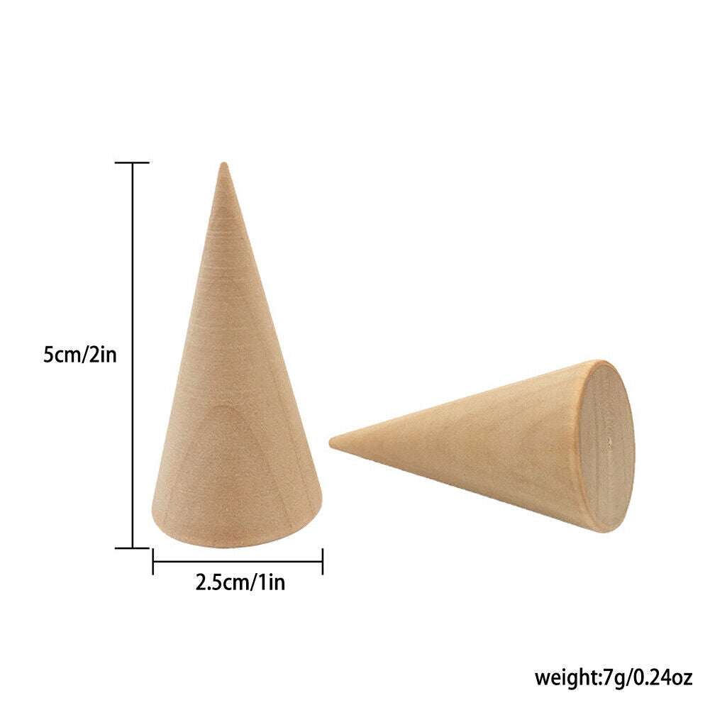 US 10-20 Pc Wood Cone Ring Holder Durable Finger Jewelry Display Stand DIY Craft