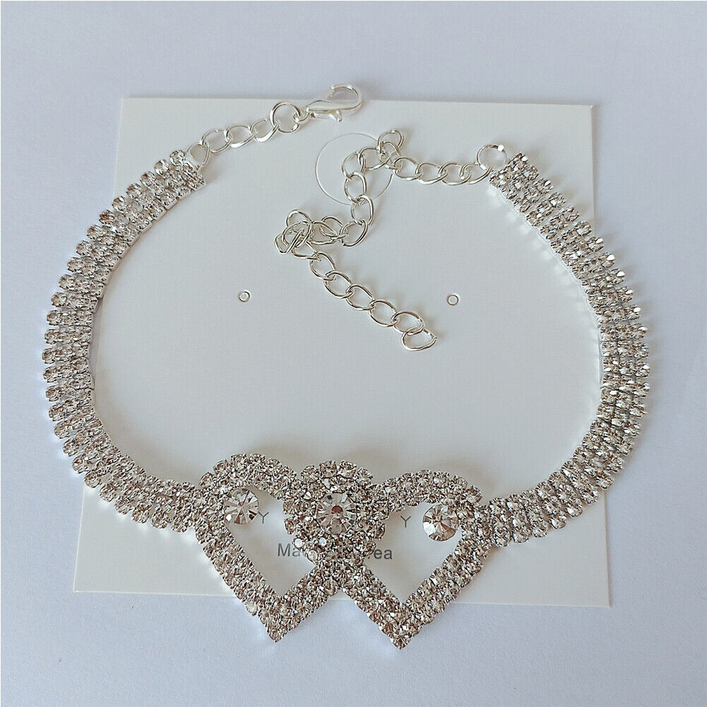 US 2-4 Pack Love Chain Double Heart Anklet Bracelet Bling Crystal Ankle Barefoot
