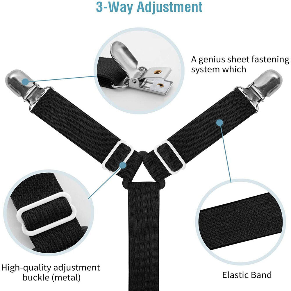 US 1-2 Bed Sheet Clips 8-Clip Grippers Suspender Straps Mattress Fastener Holder