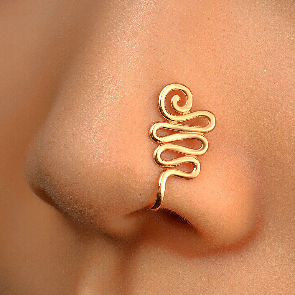 US 2 Pcs Star Heart Crown Nose Ring Copper Durable Fake Non-Pierced Nose Clip