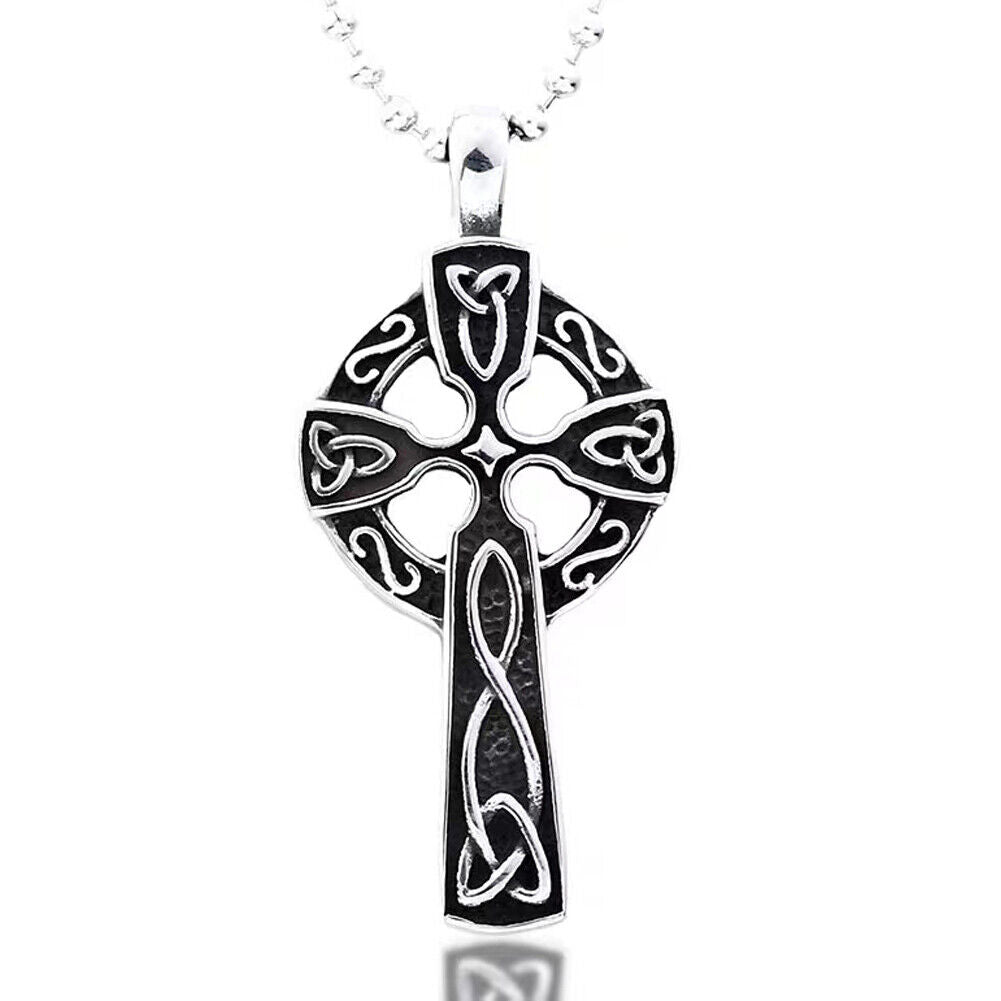 US 2-4 Pack Mens Stainless Steel Irish Celtic Knot Cross Pendant Necklace Silver