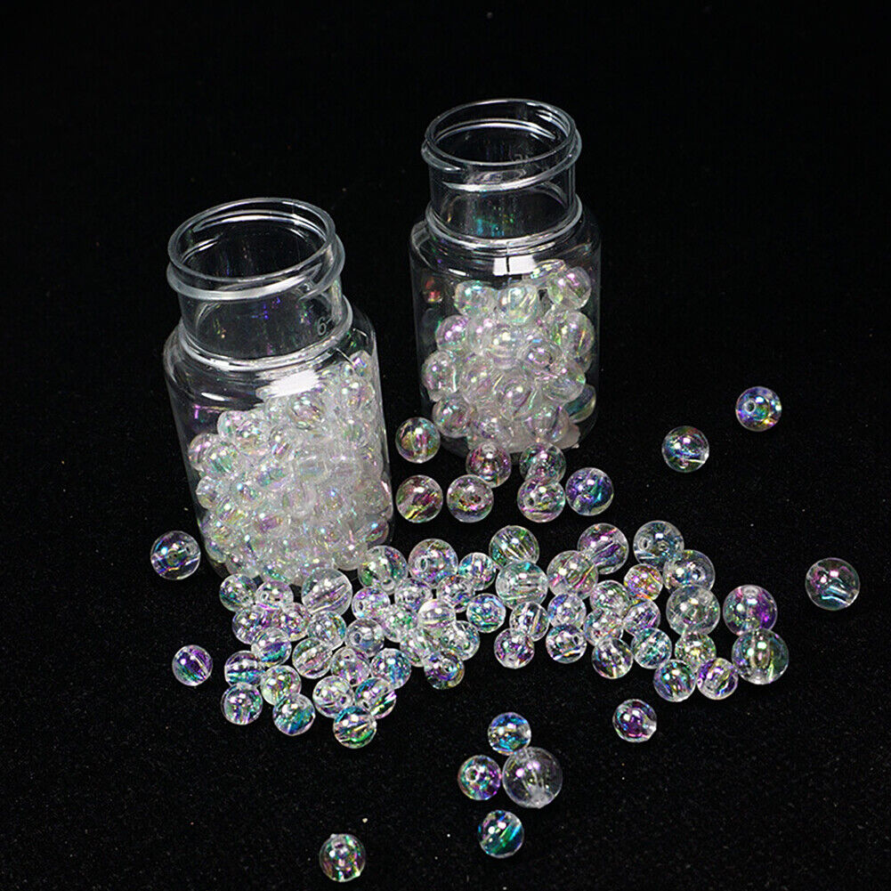 US 60~240 Pcs 6~10mm Plastic Acrylic Round Loose Clear/AB Bubble Beads with Hole