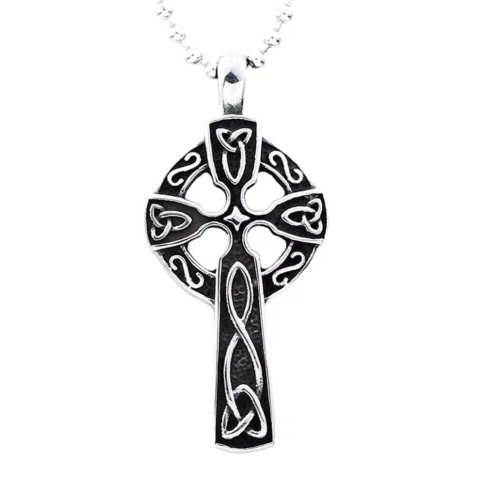 US 2-4 Pack Mens Stainless Steel Irish Celtic Knot Cross Pendant Necklace Silver