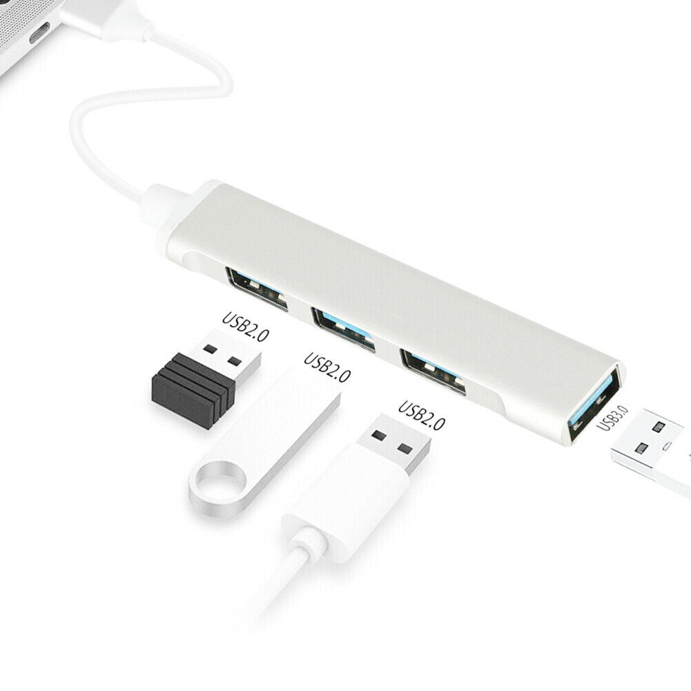 US 2-4 Pcs USB 3.0 4 Port Hub Splitter Slim Sleek Aluminum PC Mac Laptop Desktop