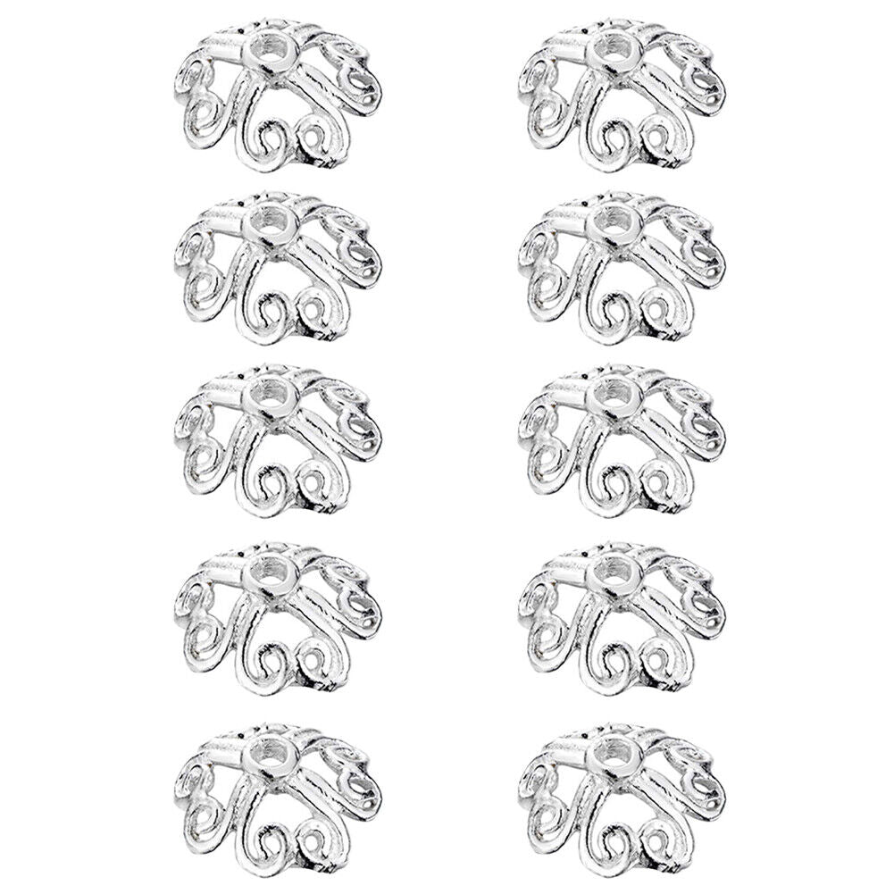 US 10Pc 925 Sterling Silver Heart Filigree Flower Shape Bead Cap Jewelry Making