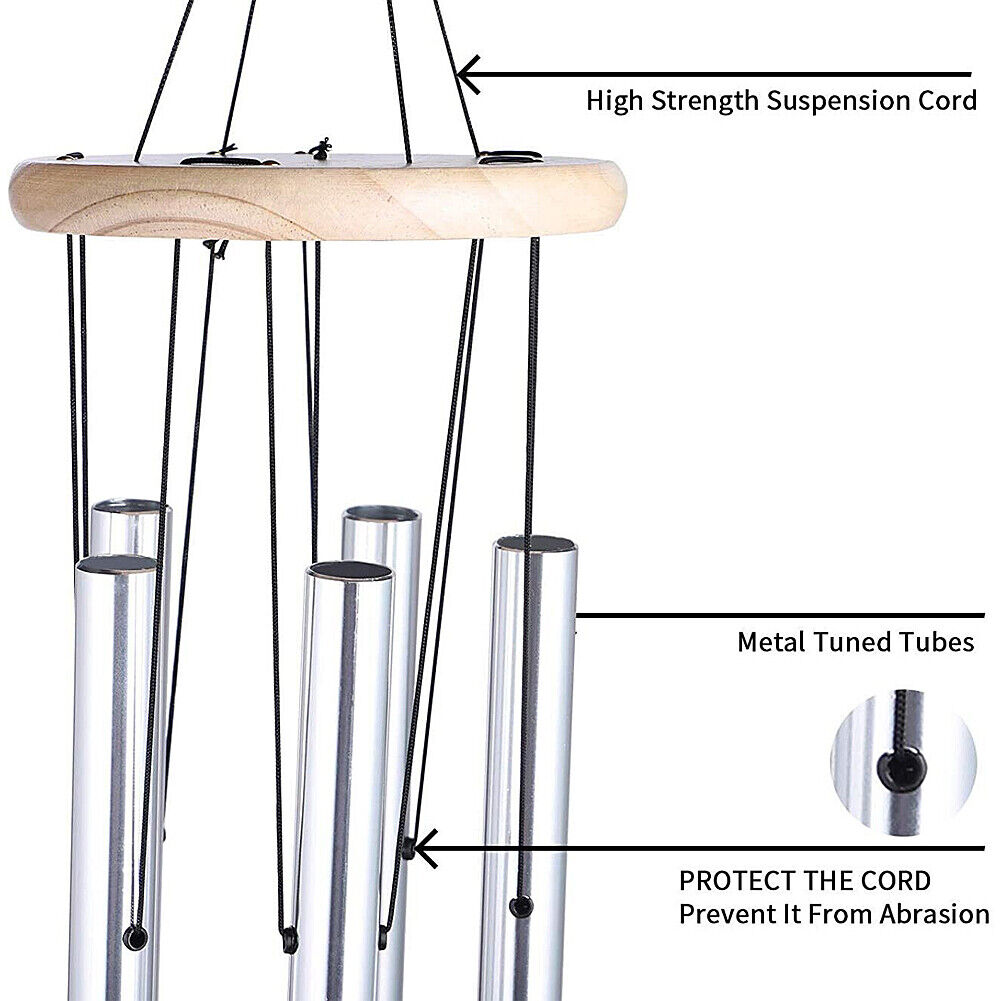 US 2-4 Pcs 25.6 Inch Wind Chime Outdoor Sympathy Chapel Bells Wood 6 Tuned Tubes