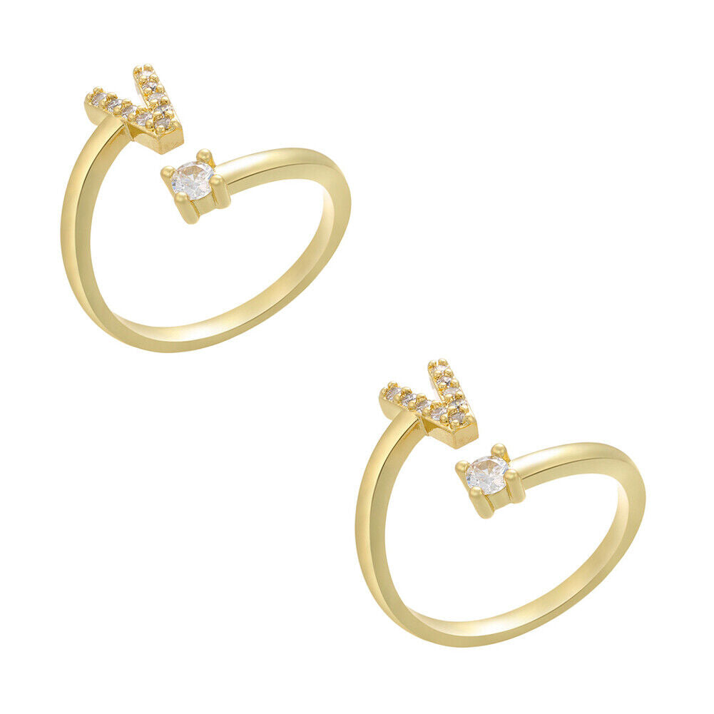 US Charm Initial Letter Ring Alphabet A-Z Gold Silver Adjustable Open Bands Ring