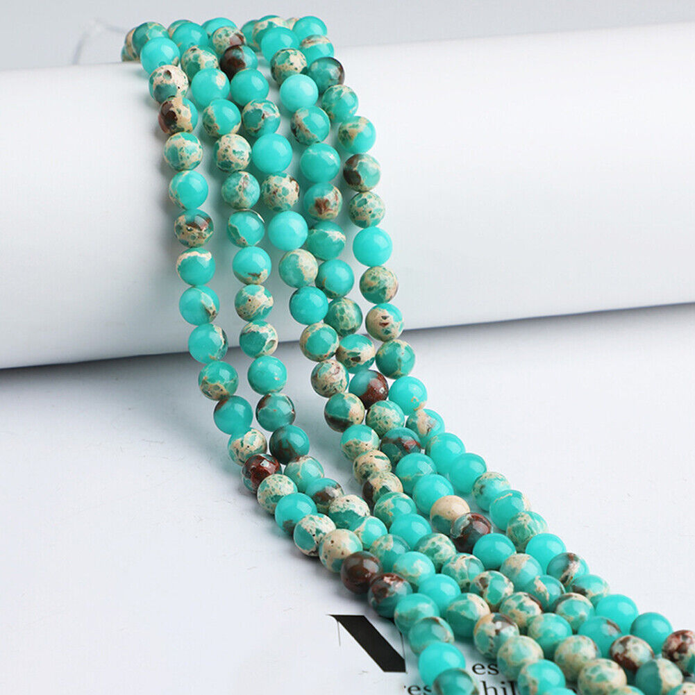 US 6/8/10mm Natural Stone Beads Sea Sediment Imperial Jasper Loose Spacer DIY