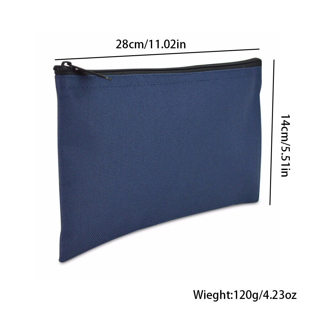 US 2-4 Deposit Bag Bank Pouch Zippered Safe Money Bag Organizer in Navy Blue