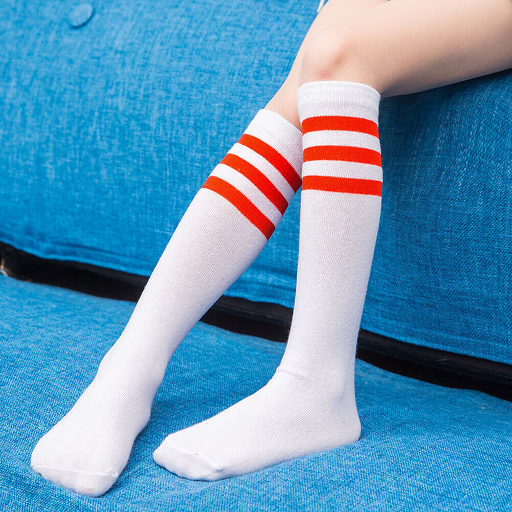 US 5-10 Pairs 13.7 Inch Striped Tube Socks Non-Slip Ribbed Cuffs Knee High Socks