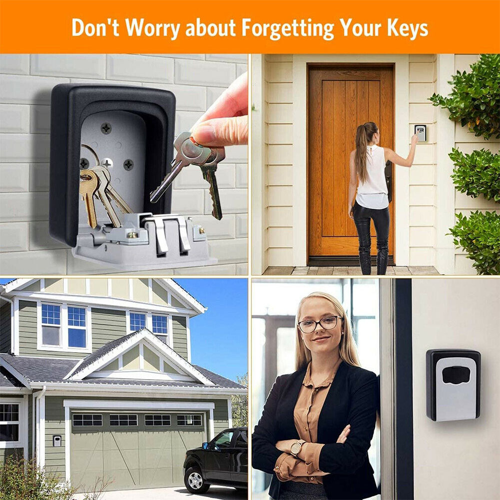 US 1-2 Key Lock Box 4-Digits Combination Weatherproof Wall Mount Security Code