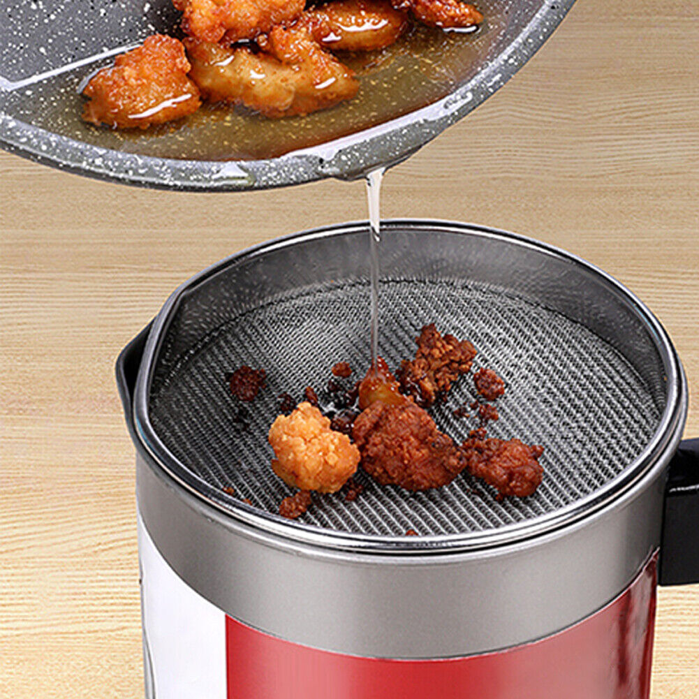 US 1.4L Bacon Grease Oil Container Keeper Storage Can Strainer Stainless Steel