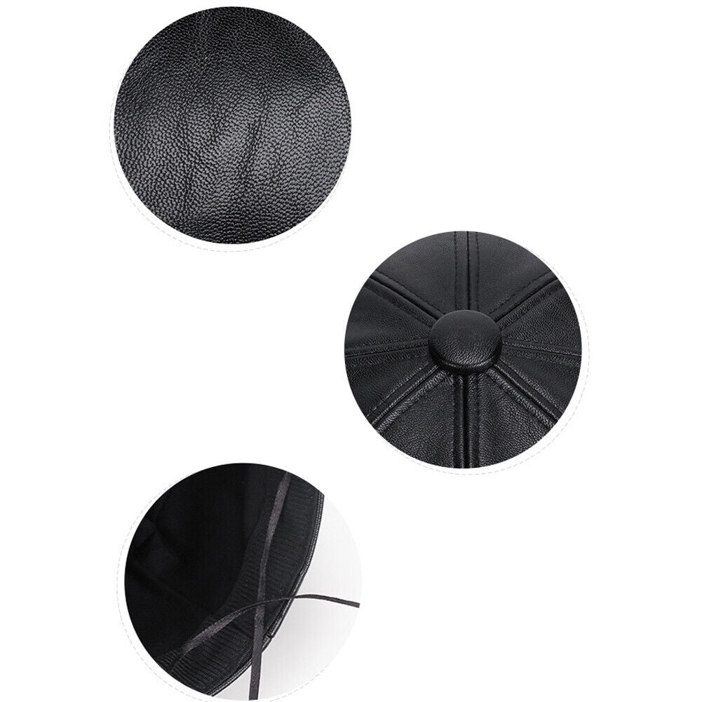 US 1-2Pc Women's PU Leather Plain Fineboy Cap Cabbie Visor Painter Hat Beret Hat
