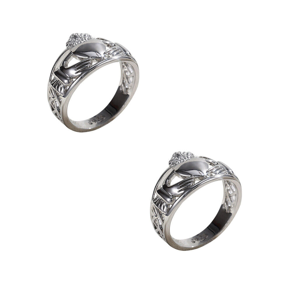 US 2 Pack Mens Celtic Irish Claddagh Stainless Steel Wedding Band Ring Size 7-11