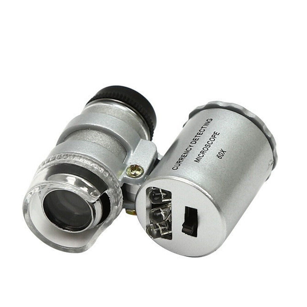 US 2-4 Pc Jewellers Pocket Magnifier 60X Jewelry Magnifying Loupe With Led Light