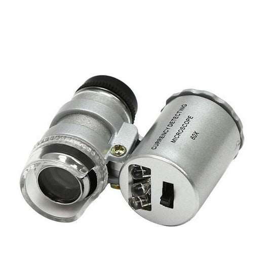 US 2-4 Pc Jewellers Pocket Magnifier 60X Jewelry Magnifying Loupe With Led Light