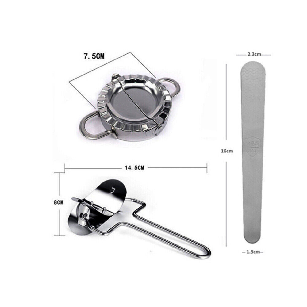 US 1-2 Pack Stainless Steel Dumpling Maker Mold Set Wraper Dough Gyoza 3Pcs