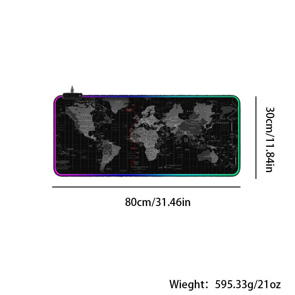 US RGB LED Extra Large Soft Gaming Mouse Pad Oversized World Map 31.5x12''